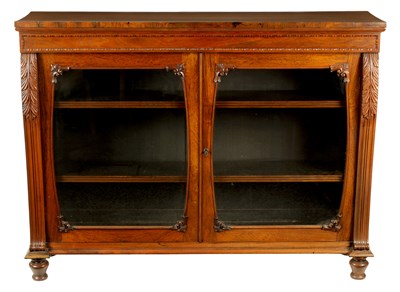 Lot 923 - A WILLIAM IV FIGURED ROSEWOOD GLAZED BOOKCASE IN THE MANNER OF GILLOWS