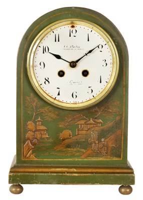 Lot 738 - A LATE 19TH CENTURY FRENCH CHINOISERIE LACQUERED MANTEL CLOCK