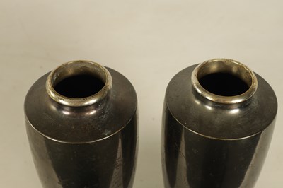 Lot 93 - A PAIR OF JAPANESE MEIJI PERIOD SILVERED BRONZE VASES