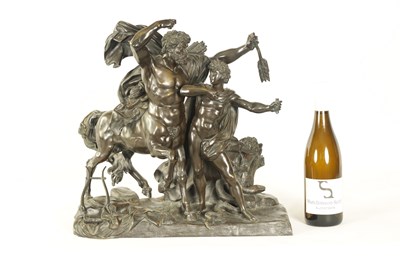 Lot 390 - A 19TH CENTURY FRENCH BRONZE GROUP ‘EDUCATION OF ACHILLES BY THE CENTAUR CHIRON’