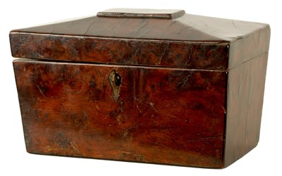 Lot 578 - A GEORGE III YEW WOOD TEA CADDY