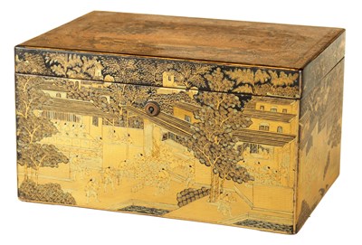 Lot 585 - A LATE 19TH CENTURY CHINOISERIE LACQUERED TEA CANISTER