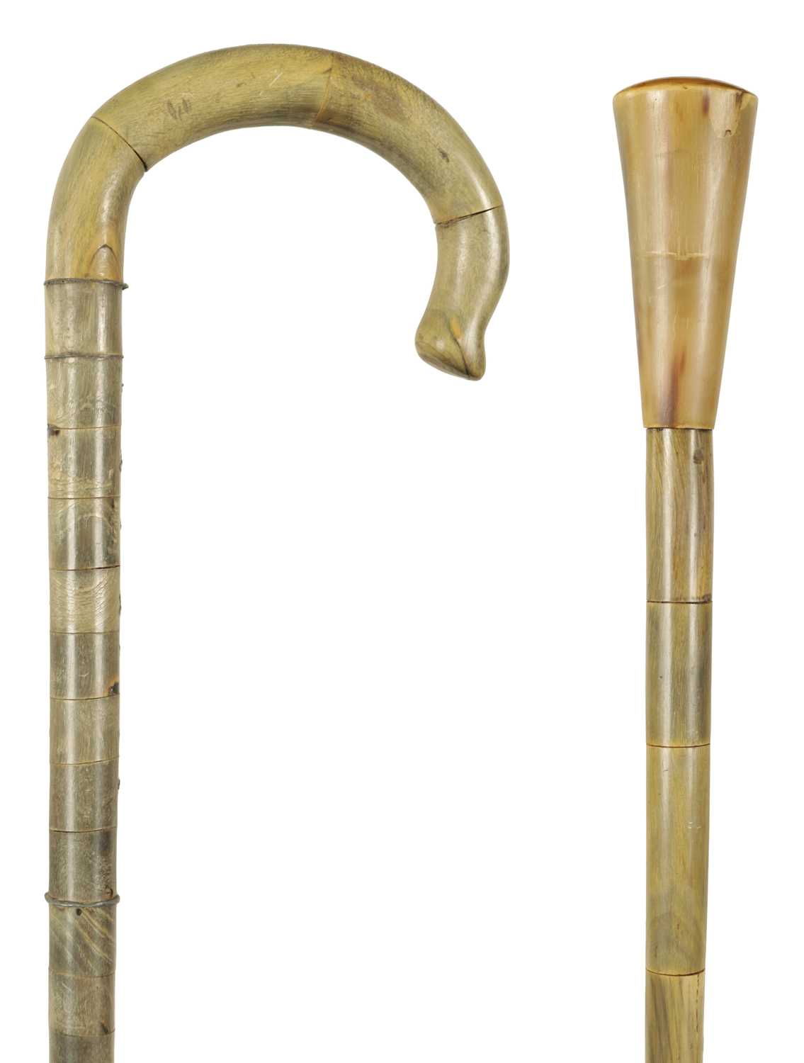 Lot 347 - TWO 19TH CENTURY SEGMENTED HORN WALKING STICKS-POSSIBLY RHINOCEROS