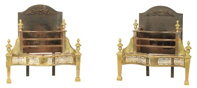 Lot 422 - A PAIR OF GEORGE III STYLE CAST BRASS FIRE GRATES