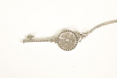 Lot 246 - AN 18CT WHITE GOLD DIAMOND ENCRUSTED KEY PENDANT AND CHAIN NECKLACE
