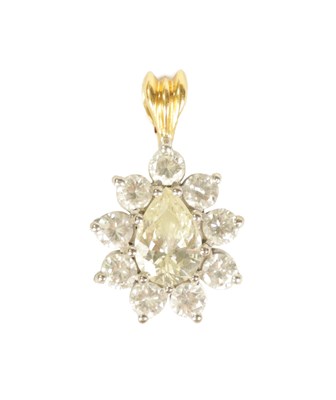 Lot 249 - A WHITE AND YELLOW GOLD PEAR SHAPED DIAMOND PENDANT