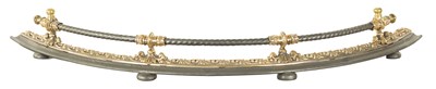 Lot 416 - A LATE GEORGIAN BOW-FRONTED STEEL AND BRONZE HEARTH FENDER