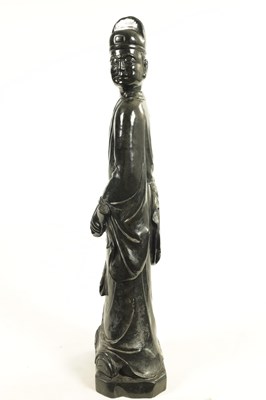Lot 159 - A 20TH CENTURY CARVED GREEN MARBLE STANDING FIGURE OF WENCHANG