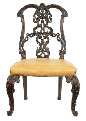 Lot 903 - A 19TH CENTURY CARVED MAHOGANY SIDE CHAIR OF GENEROUS SIZE IN THE CHIPPENDALE STYLE