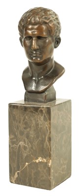 Lot 1354 - A 20TH CENTURY BRONZE BUST ON MARBLE BASE