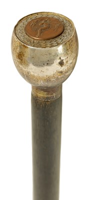 Lot 365 - OF CRICKETING INTEREST, A LATE 19TH CENTURY SILVER MOUNTED WALKING STICK WITH SCREW OFF HANDLE AND FITTED DECANTER