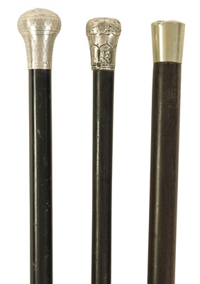 Lot 348 - A SELECTION OF THREE SILVER TOPPED WALKING CANES