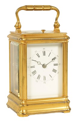 Lot 783 - DROCOURT, PARIS. A SMALL LATE 19TH CENTURY FRENCH BRASS GORGE CASED REPEATING CARRIAGE CLOCK