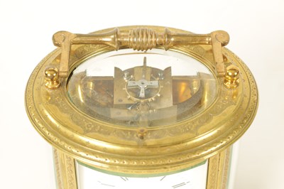 Lot 743 - MARGAINE. A 19TH CENTURY ENGRAVED OVAL REPEATING FRENCH CARRIAGE CLOCK