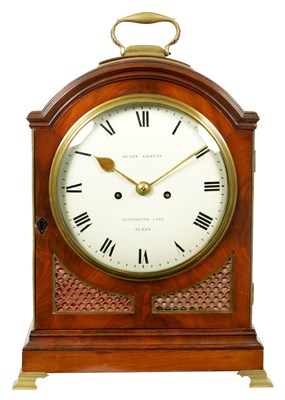 Lot 803 - HENRY GRATTE, KENNINGTON LANE, SURREY. A LATE GEORGE III PAD TOP  QUARTER CHIMING BRACKET CLOCK WITH ENAMEL DIAL