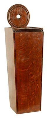 Lot 1007 - A GEORGE III OAK CANDLE BOX WITH UNUSUAL SLIDE OFF TOP AND ROUNDED BACK