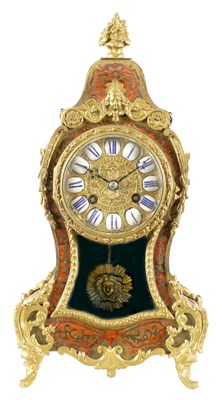 Lot 671 - A LATE 19TH CENTURY FRENCH BOULLE WORK BRASS AND TORTOISESHELL INLAID MANTLE CLOCK