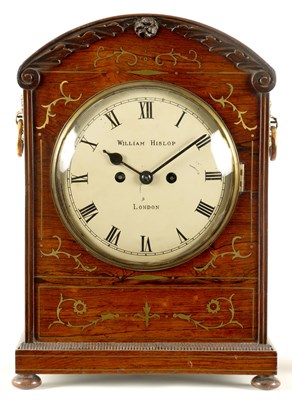 Lot 434 - WILLIAM HISLOP, LONDON. A LATE REGENCY BRASS INLAID ROSEWOOD DOUBLE FUSEE BRACKET CLOCK