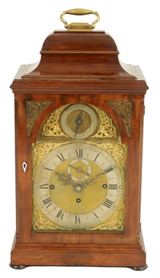 Lot 653 - PHILIP, LONDON. A 19TH CENTURY GEORGE III STYLE THREE TRAIN QUARTER STRIKING MAHOGANY BELL TOP BRACKET CLOCK