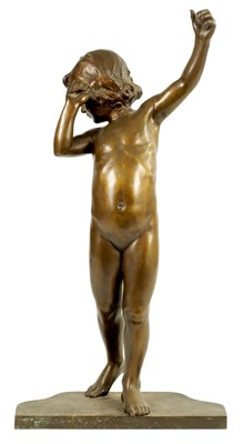 Lot 517 - VIRIEUX FRANCOIS LOUIS. A LARGE LATE 19TH CENTURY PATINATED BRONZE FIGURE OF A YPUNG CHILD