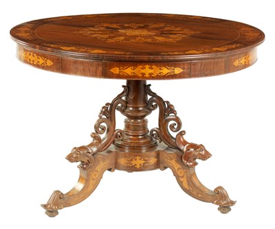 Lot 1476 - A 19TH CENTURY MARQUETRY INLAID ROSEWOOD CENTRE TABLE