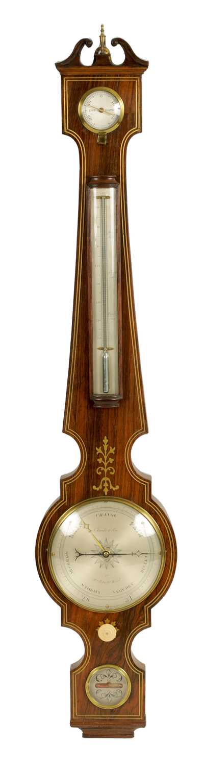Lot 753 - F. AMADIO & SON, 118 ST. JOHN ST. ROAD, A GOOD REGENCY BRASS INLAID ROSEWOOD 6” DIAL WHEEL BAROMETER
