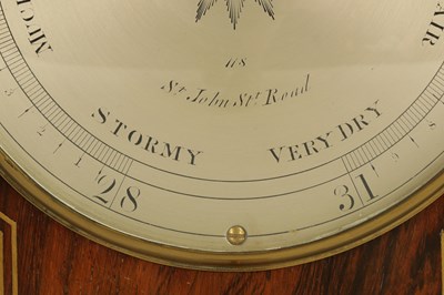 Lot 753 - F. AMADIO & SON, 118 ST. JOHN ST. ROAD, A GOOD REGENCY BRASS INLAID ROSEWOOD 6” DIAL WHEEL BAROMETER