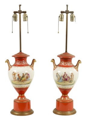 Lot 1181 - A PAIR OF 19TH CENTURY FRENCH PORCELAIN VASE LAMPS