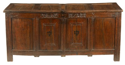 Lot 1237 - A LARGE 17TH CENTURY FOUR PANEL OAK DATED COFFER