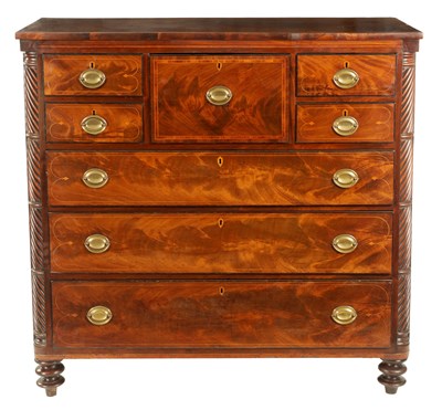 Lot 1210 - A 19TH CENTURY SCOTTISH FLAME MAHOGANY CHEST OF DRAWERS