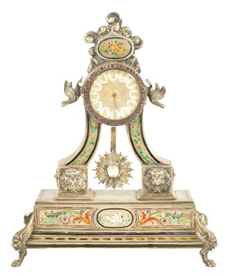 Lot 766 - A FINE 19TH CENTURY SILVER GILT AND ENAMEL AUSTRIAN INLAID SILVER/BOUDOIR CLOCK