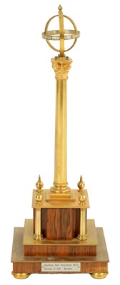 Lot 1102 - A 20TH CENTURY CORINTHIAN COLUMN ROTATING SPHERE CLOCK