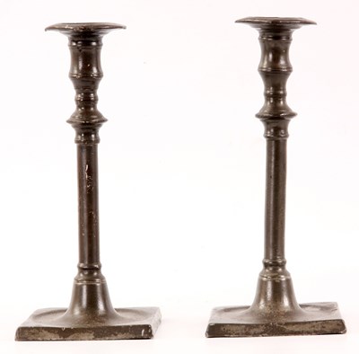 Lot 276 - A PAIR OF 18th CENTURY PEWTER CANDLESTICKS...
