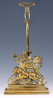 Lot 282 - A VICTORIAN LION AND LIONESS CAST BRASS DOOR...