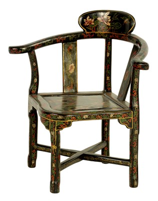 Lot 820 - A 19TH CENTURY HAND PAINTED CORNER CHILDS ARMCHAIR BY BIGGS & SONS, LONDON