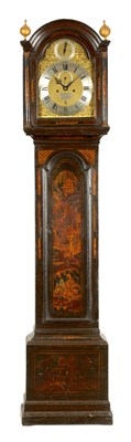 Lot 735 - MARK DELURE, LONDON. A MID 18TH CENTURY LACQUERED CHINOISERIE DECORATED EIGHT-DAY LONGCASE CLOCK OF SMALL AND NEAT PROPORTIONS