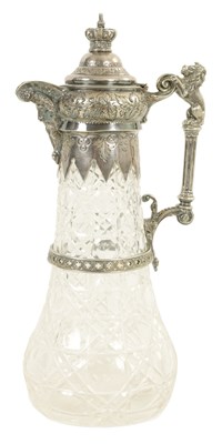 Lot 1372 - A LATE 19TH CENTURY CUT GLASS SILVER PLATED CLARET JUG