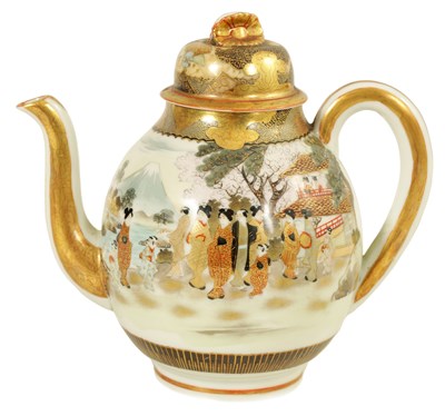 Lot 1108 - A JAPANESE MEIJI PERIOD SATSUMA FINE PORCELAIN TEAPOT