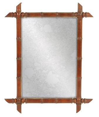 Lot 1315 - A 19TH CENTURY FAUX BAMBOO FRAMED HANGING MIRROR