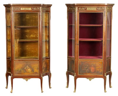 Lot 1059 - A PAIR OF EARLY 20TH CENTURY FRENCH LOUIS XVI STYLE ORMOLU MOUNTED MAHOGANY VITRINES