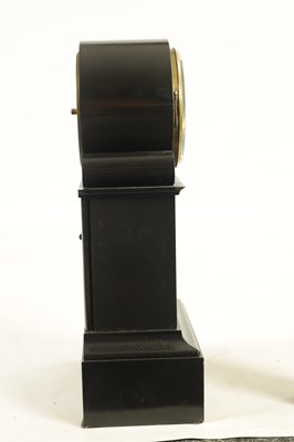 Lot 1081 - A 19TH CENTURY FRENCH BLACK SLATE MANTEL CLOCK