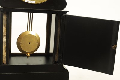 Lot 1081 - A 19TH CENTURY FRENCH BLACK SLATE MANTEL CLOCK