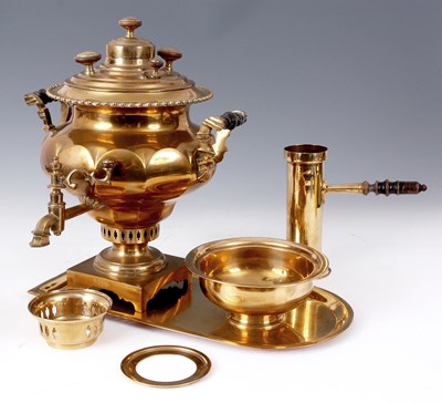 Lot 307 - A LATE 19TH CENTURY RUSSIAN BRASS SAMOVAR...