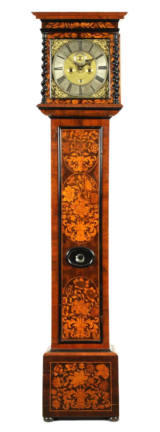Lot 793 - JOHN EBSWORTH LONDINI FECIT A WILLIAM AND MARY WALNUT AND PANELLED MARQUETRY 8 DAY LONGCASE CLOCK