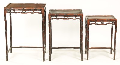 Lot 181 - A SET OF THREE 19TH CENTURY CHINESE HARDWOOD OCCASIONAL TABLES