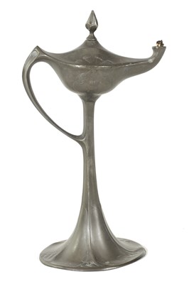 Lot 535 - AN ART NOVEAU KAYSERZINN PEWTER CIGAR TABLE LAMP