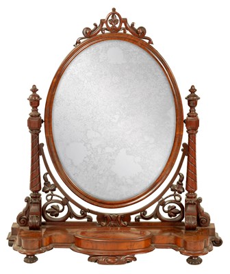 Lot 1019 - A LATE VICTORIAN FIGURED MAHOGANY DRESSING TABLE MIRROR