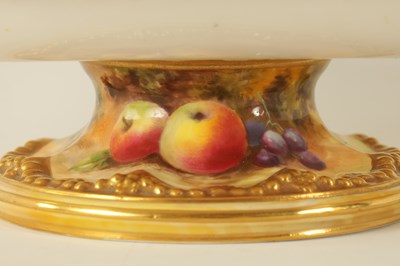 Lot 42 - A FINE FRUIT ROYAL WORCESTER SHAPED OVAL TWO HANDLED COMPOTE DISH PAINTED BY THOMAN LOCKYER