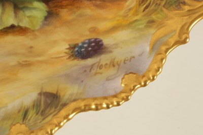 Lot 42 - A FINE FRUIT ROYAL WORCESTER SHAPED OVAL TWO HANDLED COMPOTE DISH PAINTED BY THOMAN LOCKYER