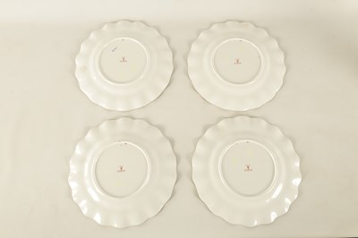 Lot 57 - A SET OF FOUR ROYAL CROWN DERBY BONE CHINA SCALLOPED MOULDED EDGE CABINET PLATES